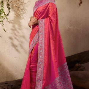 Dark Pink Kanjivaram Silk Saree With Adorable Blouse Piece