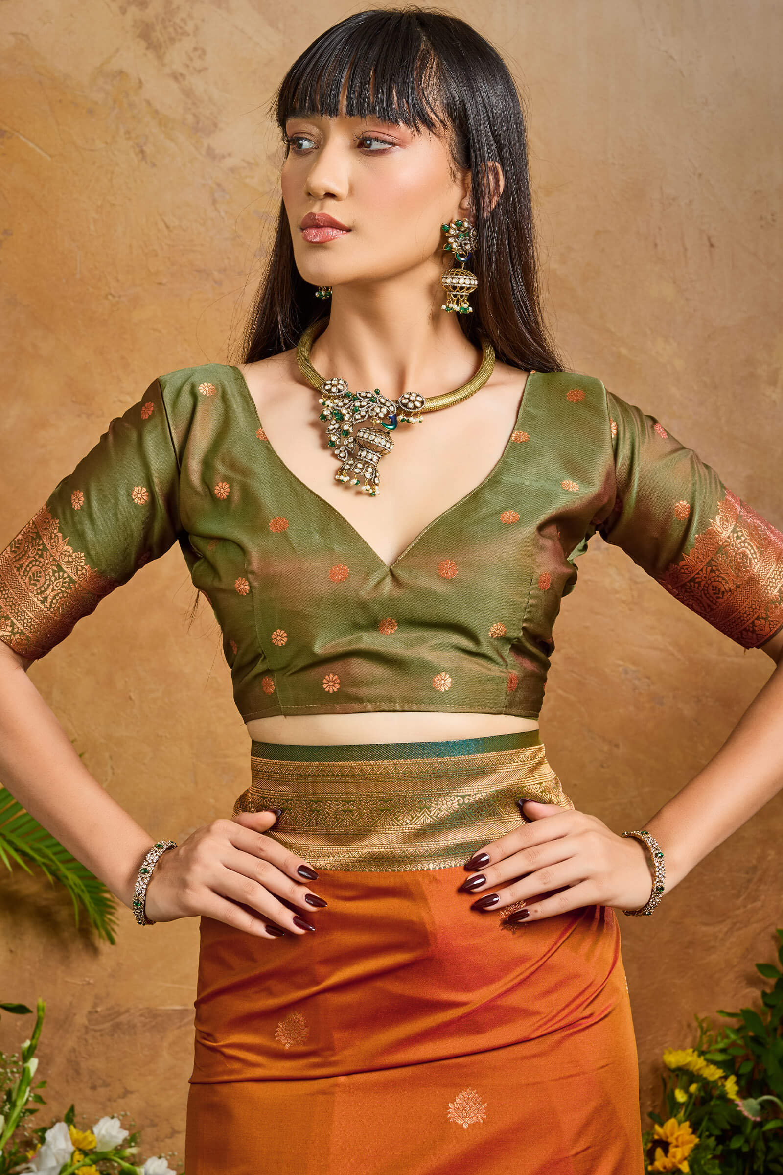 Brown Soft Banarasi Silk Saree With Elision Blouse Piece - Image 4